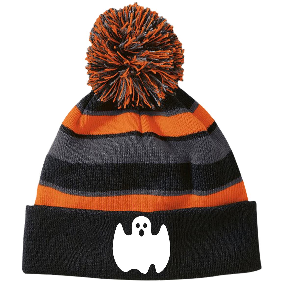 HalloweenGhostWhite-223835 Striped Beanie with Pom